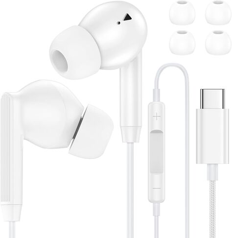 سماعات أذن USB C سلكية لهاتف iPhone 17 17 Pro Max Plus Air 16 16e 15 Samsung Ear Buds سماعات أذن سلكية USB C من النوع C لهاتف Galaxy A16 5G A17 A26 A56 S25 Ultra S24 S23 مع ميكروفون in Kuwait