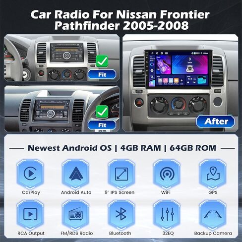 [DSP 4+64G] لسيارة Nissan Frontier Pathfinder 2005-2008 Android 15 Car Stereo، Hikity 9 بوصة تعمل باللمس راديو لاسلكي Carplay Android Auto Bluetooth Mirror Link GPS 5G WiFi SWC FM/RDS/32EQ كاميرا احتياطية in Kuwait
