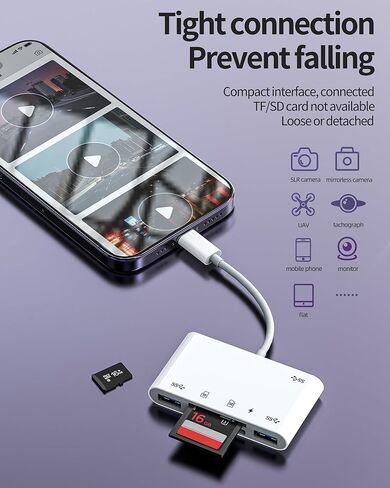 قارئ بطاقة SD لجهاز iPhone Lightning إلى USB 3.0 ومحول الكاميرا الرقمية لـ Apple 14 13 Pro Max (6in1) فتحة محول التصوير الفوتوغرافي Micro SD للتصوير الفوتوغرافي ومنفذ كابل الهاتف لشحن محول خارجي مزدوج in Kuwait
