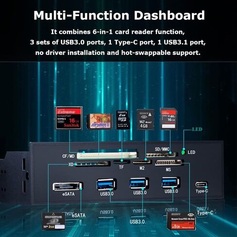 قارئ بطاقات داخلي 5.25 بوصة واجهة USB 3.0 عالية السرعة الأمامية متعددة الوظائف قارئ بطاقات داخلي لوحة أجهزة الكمبيوتر الأمامية، مزود بمنفذ eSATA وUSB 3.1 in Kuwait
