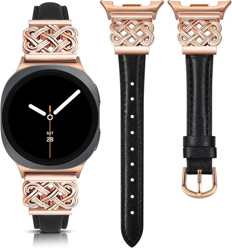 سوار جلدي بعقدة سلتيك من TOYOUTHS متوافق مع ساعة Samsung Galaxy Watch 8 40 مم 44 مم/ساعة 8 كلاسيكية 46 مم للسيدات، بدون فجوة بنقرة واحدة حزام جلدي نحيف مع إبزيم متشابك مصمم in Kuwait