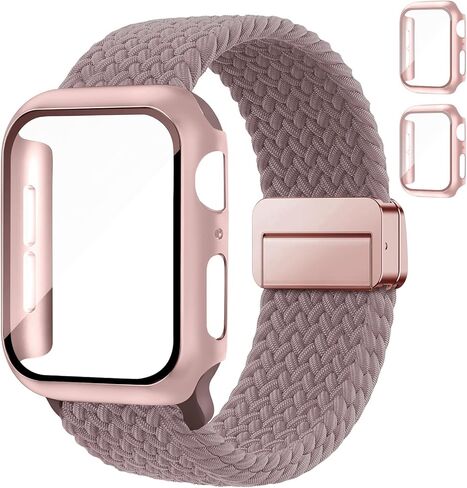 Braided Bands and Case for Apple Watch Bands for Women 40mm 44mm 46mm 42mm 45mm 41mm 38mm Men,Magnetic Nylon Sport Stretchy Solo Loop Elastic Strap with Cover for iWatch Series 11 10 9 8 7 6 5 4 3 SE in Saudi Arabia