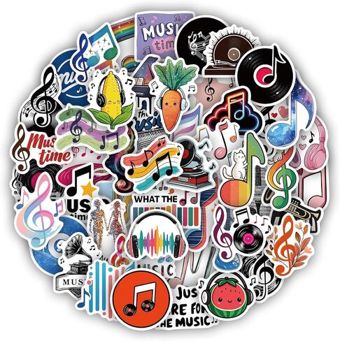 100 Pcs Cute Music Stickers, Waterproof Music Note Stickers for Water Bottle, Laptop, Scrapbook, Guitar, Band Decor, Party Favors and Gifts for Kids Teens Adults in Kuwait