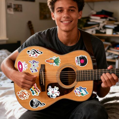 100 Pcs Cute Music Stickers, Waterproof Music Note Stickers for Water Bottle, Laptop, Scrapbook, Guitar, Band Decor, Party Favors and Gifts for Kids Teens Adults in Kuwait