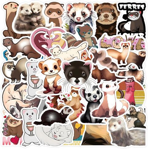 110 Pcs Cute Ferret Stickers - Adorable Ferret Cartoon Decorative Stickers, Removable No Residue Vinyl Stickers for Laptop, Phone, Skateboard, Fridge, Luggage, Suitable for Kids, Boys, Girls, Adults in Saudi Arabia