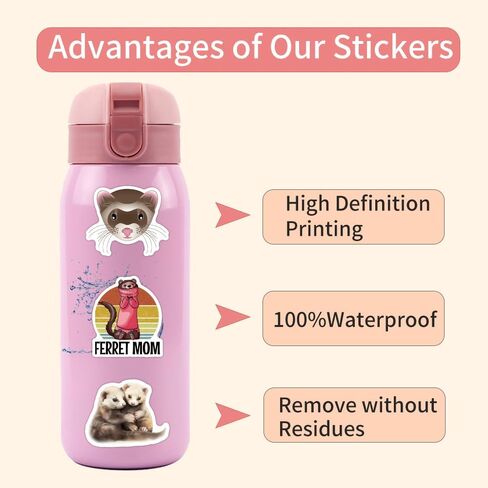 110 Pcs Cute Ferret Stickers - Adorable Ferret Cartoon Decorative Stickers, Removable No Residue Vinyl Stickers for Laptop, Phone, Skateboard, Fridge, Luggage, Suitable for Kids, Boys, Girls, Adults in Saudi Arabia