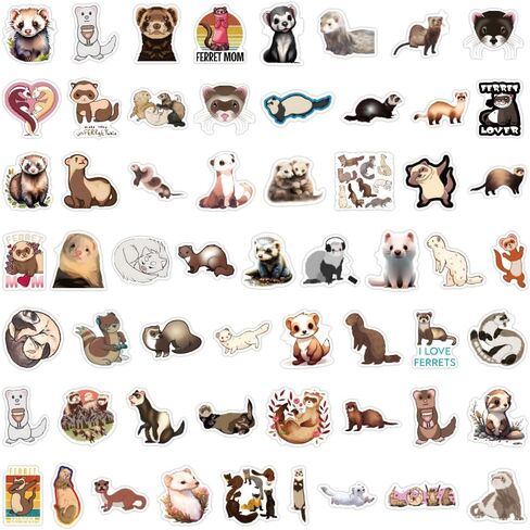 110 Pcs Cute Ferret Stickers - Adorable Ferret Cartoon Decorative Stickers, Removable No Residue Vinyl Stickers for Laptop, Phone, Skateboard, Fridge, Luggage, Suitable for Kids, Boys, Girls, Adults in Saudi Arabia