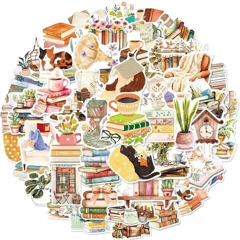 ملصقات الكتب - 50 قطعة من ملصقات الفينيل المقاومة للماء وقابلة لإعادة الاستخدام لزجاجات المياه والكتب وأجهزة الكمبيوتر المحمولة وأجهزة Kindle والكتب | سهل التقشير واللصق، لا يترك بقايا | ملصقات كتابية مضحكة للقراء والكبار in Kuwait