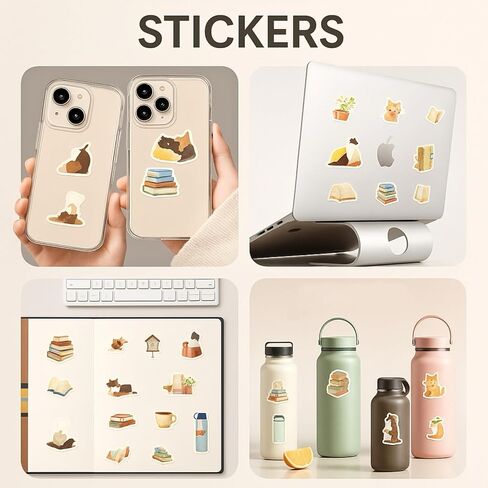 ملصقات الكتب - 50 قطعة من ملصقات الفينيل المقاومة للماء وقابلة لإعادة الاستخدام لزجاجات المياه والكتب وأجهزة الكمبيوتر المحمولة وأجهزة Kindle والكتب | سهل التقشير واللصق، لا يترك بقايا | ملصقات كتابية مضحكة للقراء والكبار in Kuwait