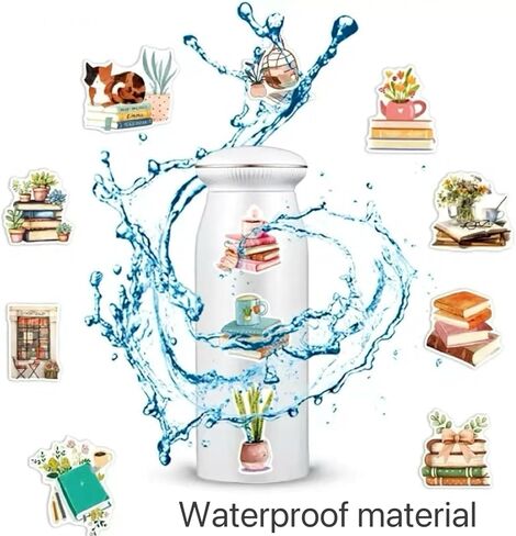 ملصقات الكتب - 50 قطعة من ملصقات الفينيل المقاومة للماء وقابلة لإعادة الاستخدام لزجاجات المياه والكتب وأجهزة الكمبيوتر المحمولة وأجهزة Kindle والكتب | سهل التقشير واللصق، لا يترك بقايا | ملصقات كتابية مضحكة للقراء والكبار in Kuwait