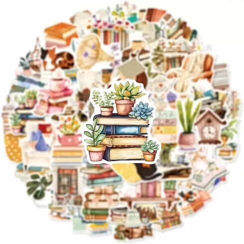 ملصقات الكتب - 50 قطعة من ملصقات الفينيل المقاومة للماء وقابلة لإعادة الاستخدام لزجاجات المياه والكتب وأجهزة الكمبيوتر المحمولة وأجهزة Kindle والكتب | سهل التقشير واللصق، لا يترك بقايا | ملصقات كتابية مضحكة للقراء والكبار in Kuwait