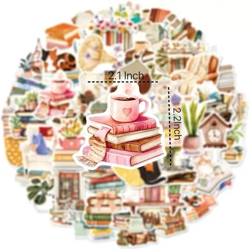 ملصقات الكتب - 50 قطعة من ملصقات الفينيل المقاومة للماء وقابلة لإعادة الاستخدام لزجاجات المياه والكتب وأجهزة الكمبيوتر المحمولة وأجهزة Kindle والكتب | سهل التقشير واللصق، لا يترك بقايا | ملصقات كتابية مضحكة للقراء والكبار in Kuwait