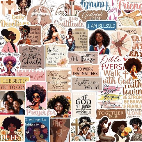 Black Women Stickers for Adults - 100 Pcs Jesus Inspirational Water Bottle Stickers for Vision Board, Waterproof Scrapbook Decals, Motivational Vinyl Sticker for Laptop Journaling Supplies in Saudi Arabia