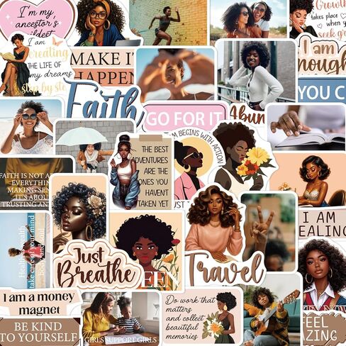Black Women Stickers for Adults - 100 Pcs Jesus Inspirational Water Bottle Stickers for Vision Board, Waterproof Scrapbook Decals, Motivational Vinyl Sticker for Laptop Journaling Supplies in Saudi Arabia