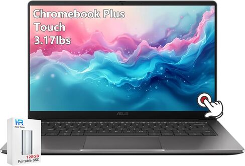شاشة لمس للكمبيوتر المحمول ASUS Chromebook Plus - معالج Intel i3 Beat i3-1215U ثماني النواة - شاشة FHD مقاس 14 بوصة - ذاكرة وصول عشوائي سعتها 8 جيجابايت| بطاقة SSD سعة 256 جيجابايت + 128 جيجابايت - كمبيوتر محمول Goole AI - طلاب المدارس والأطفال من 8 إلى 1 in Saudi Arabia
