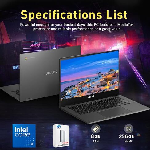 شاشة لمس للكمبيوتر المحمول ASUS Chromebook Plus - معالج Intel i3 Beat i3-1215U ثماني النواة - شاشة FHD مقاس 14 بوصة - ذاكرة وصول عشوائي سعتها 8 جيجابايت| بطاقة SSD سعة 256 جيجابايت + 128 جيجابايت - كمبيوتر محمول Goole AI - طلاب المدارس والأطفال من 8 إلى 1 in Kuwait