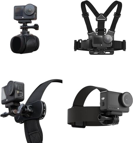 SUREWO 4 in 1 Accessories Set for DJI Action 6/5Pro/4/3/2,Chest Mount Harness/Head Strap Mount/ 360°Rotating Wrist Strap/360° Rotation Quick Clip Bracket for GoPro Hero 13/12/11 (Set 1) in Kuwait
