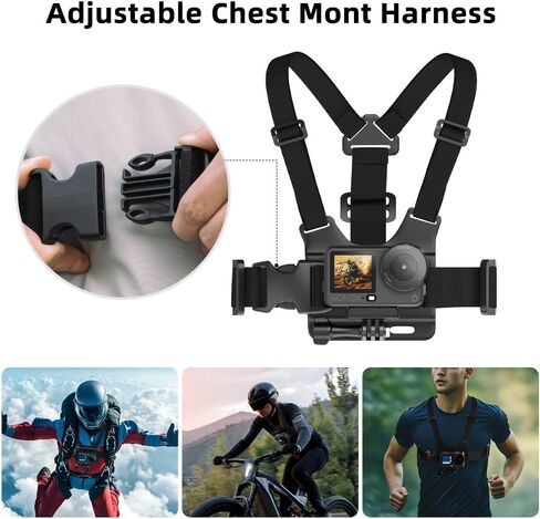 SUREWO 4 in 1 Accessories Set for DJI Action 6/5Pro/4/3/2,Chest Mount Harness/Head Strap Mount/ 360°Rotating Wrist Strap/360° Rotation Quick Clip Bracket for GoPro Hero 13/12/11 (Set 1) in Kuwait