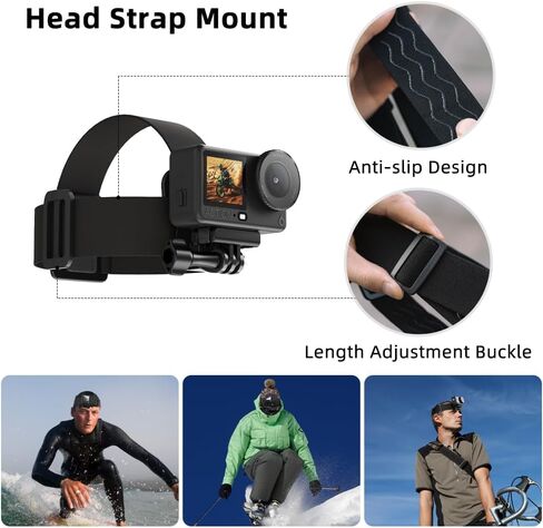 SUREWO 4 in 1 Accessories Set for DJI Action 6/5Pro/4/3/2,Chest Mount Harness/Head Strap Mount/ 360°Rotating Wrist Strap/360° Rotation Quick Clip Bracket for GoPro Hero 13/12/11 (Set 1) in Kuwait