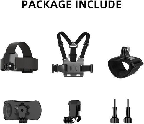 SUREWO 4 in 1 Accessories Set for DJI Action 6/5Pro/4/3/2,Chest Mount Harness/Head Strap Mount/ 360°Rotating Wrist Strap/360° Rotation Quick Clip Bracket for GoPro Hero 13/12/11 (Set 1) in Kuwait