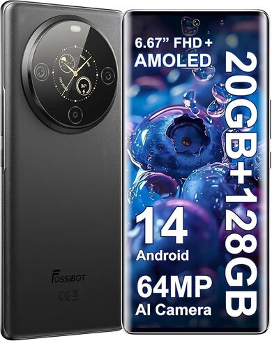 FOSSIBOT S3Pro Unlocked Phone, 6.67" AMOLED Curved Display+1.09'' Rear Display 4G Cellphone, Android 14 Phone,20GB+128GB/1TB,5000mAh Battery Smartphone,64MP+8MP+2MP Camera,Face&Fingerprint Unlocked in Saudi Arabia