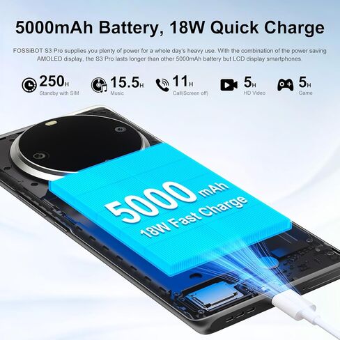 FOSSIBOT S3Pro Unlocked Phone, 6.67" AMOLED Curved Display+1.09'' Rear Display 4G Cellphone, Android 14 Phone,20GB+128GB/1TB,5000mAh Battery Smartphone,64MP+8MP+2MP Camera,Face&Fingerprint Unlocked in Saudi Arabia