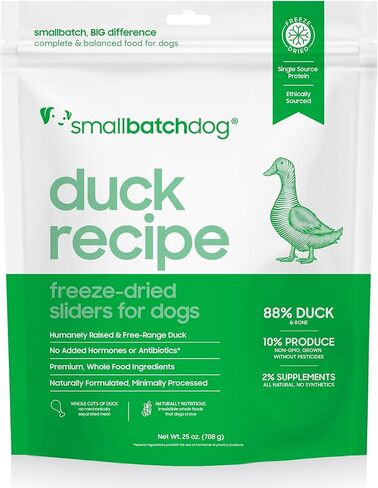 Smallbatch Pets نظام غذائي خام ممتاز مجفف بالتجميد للكلاب، وصفة البط، 14 أونصة، صنع في الولايات المتحدة الأمريكية، منتجات عضوية، لحم مرفوع بطريقة إنسانية، فطائر مرطّبة ومقدمة، بروتين مصدر واحد، صحي in Kuwait