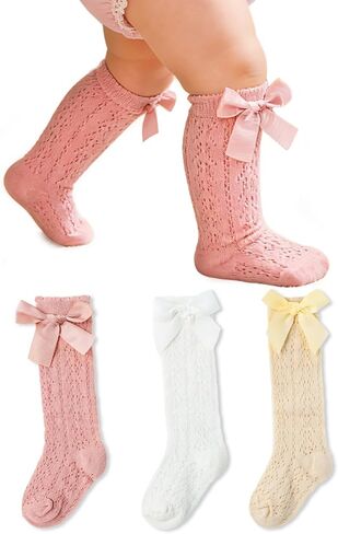 Urieo Baby Girls Knee High Socks Toddler Bow Mesh Long Sock Dress Uniform Stockings in Saudi Arabia