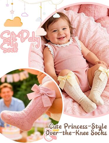 Urieo Baby Girls Knee High Socks Toddler Bow Mesh Long Sock Dress Uniform Stockings in Saudi Arabia