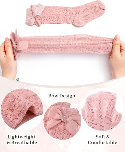 Urieo Baby Girls Knee High Socks Toddler Bow Mesh Long Sock Dress Uniform Stockings in Saudi Arabia