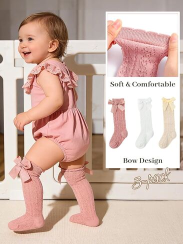 Urieo Baby Girls Knee High Socks Toddler Bow Mesh Long Sock Dress Uniform Stockings in Saudi Arabia