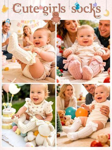 Urieo Baby Girls Knee High Socks Toddler Bow Mesh Long Sock Dress Uniform Stockings in Saudi Arabia
