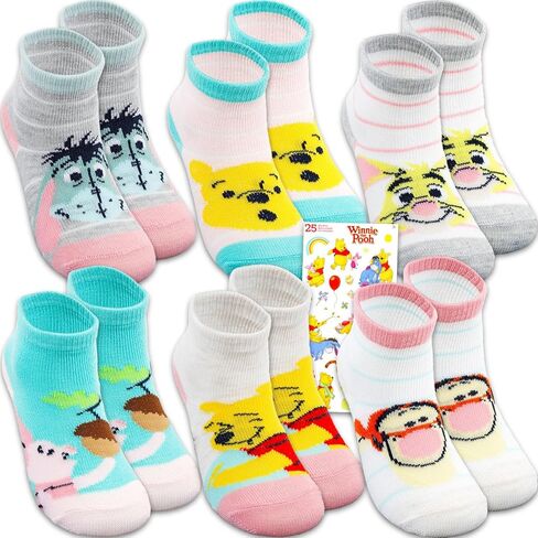 Winnie the Pooh Socks for Babies - Bundle with 6 Pairs of Disney Socks for Girls Age 12-24 Months Plus Stickers | Winnie the Pooh Apparel for Kids in Saudi Arabia