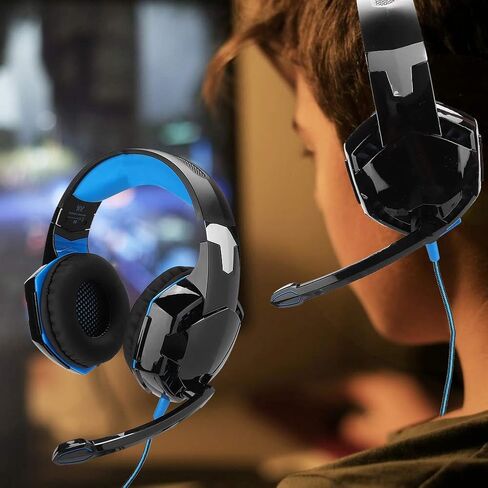سماعة رأس سلكية للألعاب Acouto G9000 مع ميكروفون للكمبيوتر الشخصي - أنيقة وزرقاء مع ميكروفون عازل للضوضاء وملاءمة مريحة (أسود أزرق (ZXG50031)) in Kuwait
