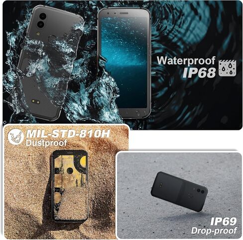 هاتف Unifone S62 متين غير مقفل (128 جيجابايت، 4 جيجابايت) 5.7 بوصة IP68 هاتف ذكي أندرويد مقاوم للماء، كاميرا مزدوجة 12 ميجابكسل، بطارية طوال اليوم، NFC، فتح بصمة الإصبع، فتحة Snapdragon 660 Nano (أسود) in Kuwait