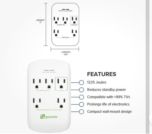 Greenlite Advanced Power Strip, 5-Outlet Wall Mount Surge Protector in Saudi Arabia