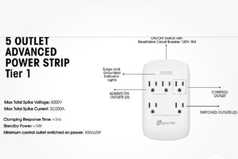 Greenlite Advanced Power Strip, 5-Outlet Wall Mount Surge Protector in Saudi Arabia