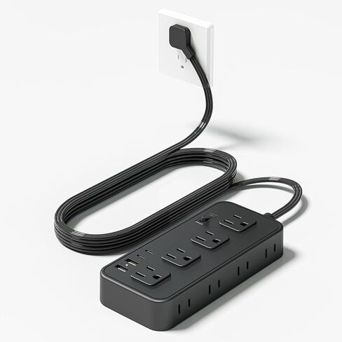 سلك تمديد بطول 5 أقدام مع 8 منافذ واسعة لحماية التيار الكهربائي مع منفذي USB ومحطة شحن مكتبية USB C للمكتب المنزلي ETL باللون الأسود in Saudi Arabia