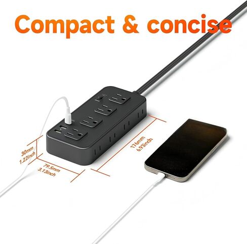 سلك تمديد بطول 5 أقدام مع 8 منافذ واسعة لحماية التيار الكهربائي مع منفذي USB ومحطة شحن مكتبية USB C للمكتب المنزلي ETL باللون الأسود in Saudi Arabia