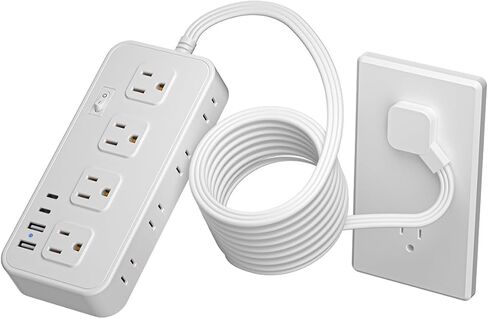 سلك تمديد بطول 5 أقدام مع 8 منافذ واسعة لحماية التيار الكهربائي مع منفذي USB ومحطة شحن مكتبية USB C للمكتب المنزلي ETL باللون الأسود in Saudi Arabia
