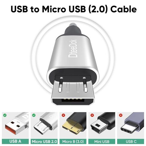 كابل Micro USB بطول 1 قدم قصير 15 وات للشحن السريع ونقل البيانات بسرعة 480 ميجابت في الثانية، سلك شحن مجدول USB A إلى MicroUSB لهاتف Kindle Android القديم، Nokia Tablet PS4 Controller Raspberry Pi والمزيد in Kuwait