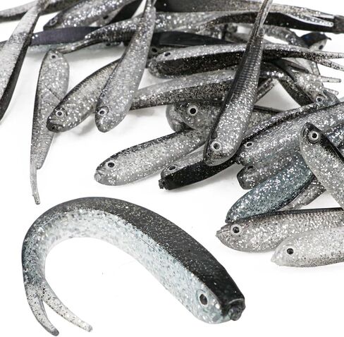 40 Pcs Forked Tail Minnow Lures, Realistic Soft Plastic Paddle Tail Swimbaits Fishing Gear Accessories for Bass, Trout, and Crappie in Saudi Arabia
