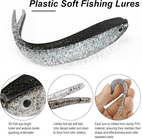 40 Pcs Forked Tail Minnow Lures, Realistic Soft Plastic Paddle Tail Swimbaits Fishing Gear Accessories for Bass, Trout, and Crappie in Saudi Arabia