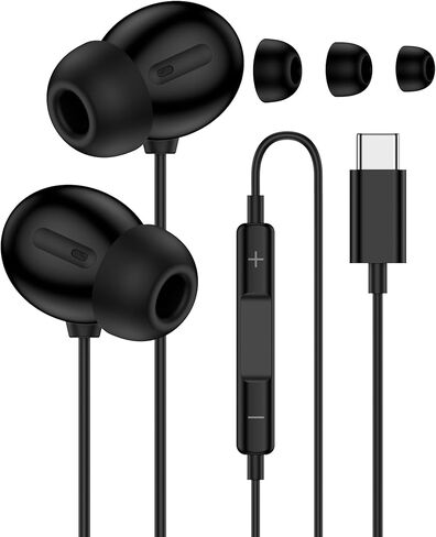 سماعات أذن سلكية USB C لهاتف Samsung Galaxy A56 A16 A17 A36 A26 S25 Ultra Plus S24 FE S23 Ultra Z Fold 7/6، سماعات أذن من النوع C داخل الأذن سلكية USB-C لهاتف Apple iPhone 17/16 in Kuwait