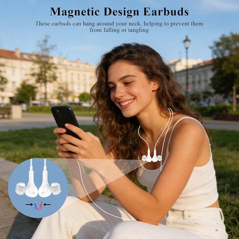 ACANDYA Wired Headphones Earbuds Compatible with Apple iPhone 14 Plus 14 13 Pro iPhone 12 11 Pro Max X XS XR 8 7 Plus with Lighting Connector Magnetic Wired Ear Buds Earphones with Built-in Mic White in Saudi Arabia