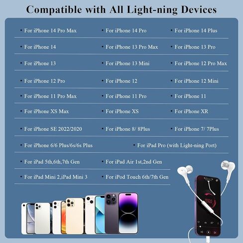 ACANDYA Wired Headphones Earbuds Compatible with Apple iPhone 14 Plus 14 13 Pro iPhone 12 11 Pro Max X XS XR 8 7 Plus with Lighting Connector Magnetic Wired Ear Buds Earphones with Built-in Mic White in Saudi Arabia