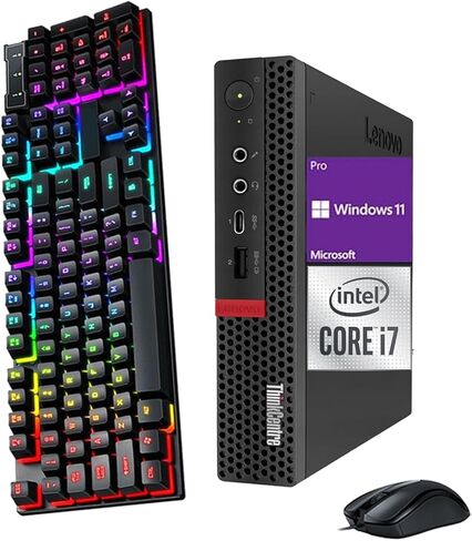 Lenovo ThinkCentre M720Q Tiny Desktop Computer PC, Intel Core i7-8700, 16GB RAM, 256GB SSD, Wi-Fi, Bluetooth, Keyboard & Mouse, HDMI, Windows 11 Pro (Renewed) in Saudi Arabia
