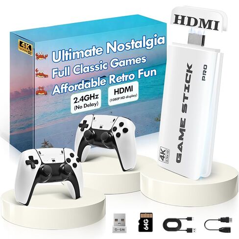 وحدة تحكم ألعاب ريترو مطورة لعام 2026 مع أكثر من 20,000 لعبة، وGame Stick Pro 4K مع 23 محاكيًا، ووحدة تحكم ألعاب فيديو ريترو بمخرج HDMI التوصيل والتشغيل مع وحدات تحكم مزدوجة 2.4G 64G in Kuwait