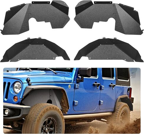 VEVOR Fender Flare، مشاعل الحاجز الأمامي متوافقة مع أبواب 2007-2018 Jeep JK/JKU 2/4، مجموعة بطانة فولاذية للطرق الوعرة مع إضاءة LED، مصدات لسيارة Jeep JK، مجموعة مشاعل عجلة سوداء قابلة للطلاء in Saudi Arabia