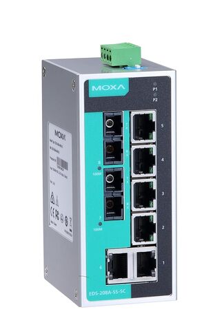 MOXA EDS-208A-SS-SC Unmanaged Ethernet Switch with 6 10/100BaseT(X) Ports, and 2 100BaseFX Single-Mode Ports with SC connectors -10 to60°C in Saudi Arabia